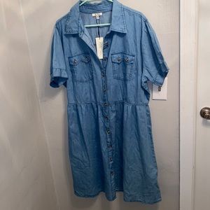 Short Sleeve Denim Button-Up Dress